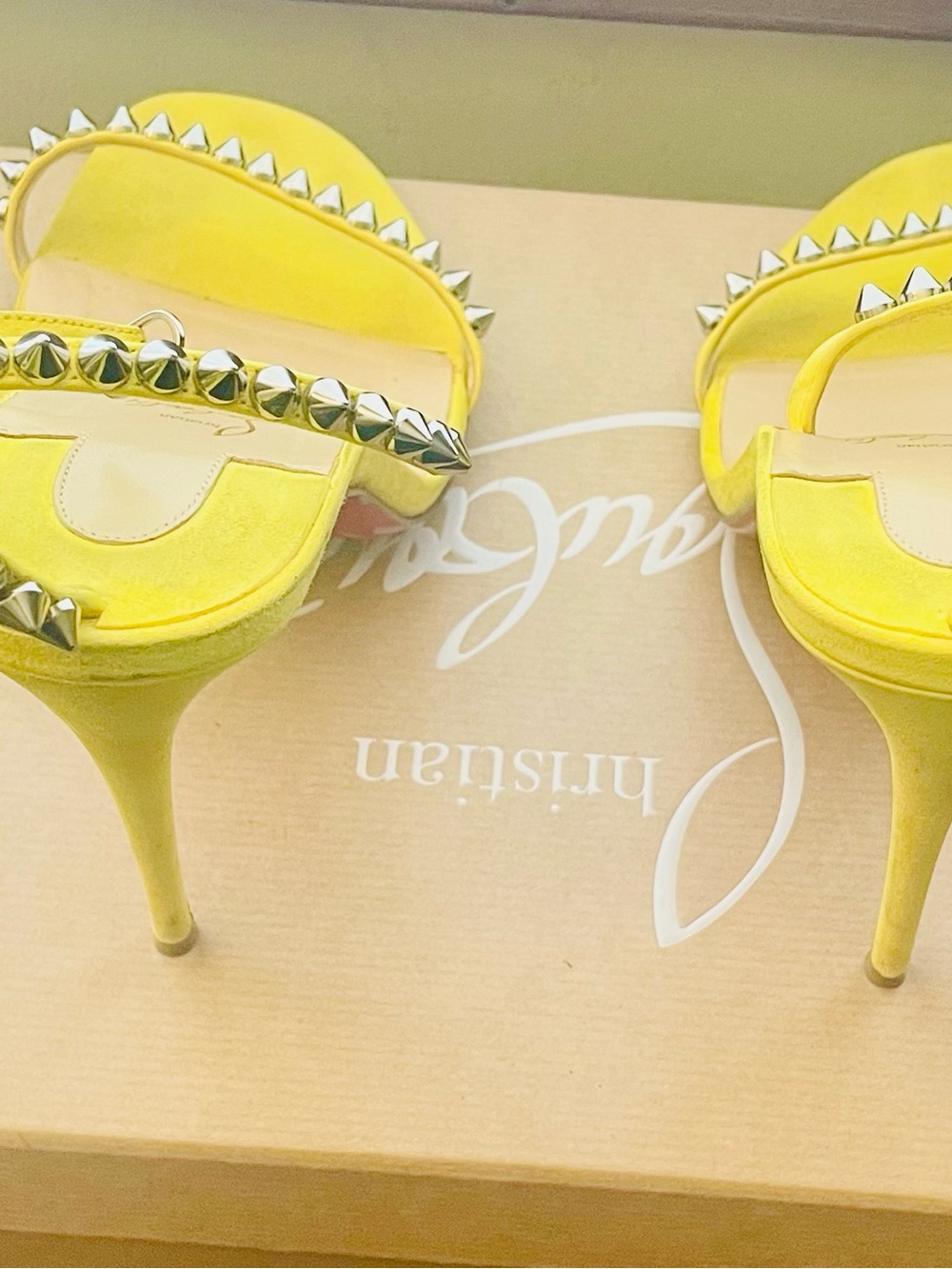Christian Louboutin Yellow Studded Stiletto Sandals